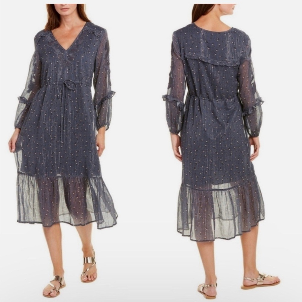 Anthropologie Dolan Zoe Midi Dress Cotton Embroidered Blue Small